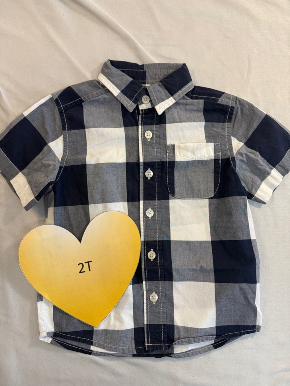 OshKosh B'gosh - Navy and White Plaid Short Sleeve Button down Shirt